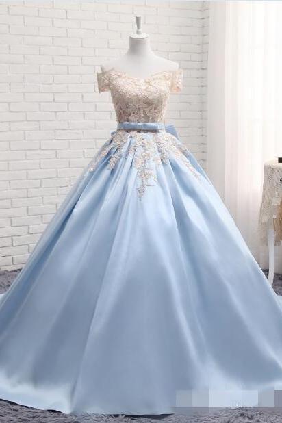 Blue Satin Ball Gown Quinceanera Dresses Sweet Lace Prom Party Gowns Plus Size 15 Quinceanera Gowns ,women Prom Gowns 2020