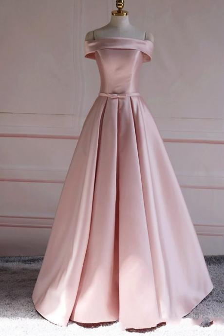 A Line Light Pink Satin Long Prom Dresses Custom Made Women Party Gowns ,sexy Pageant Gowns ,wedding Guest Gowns 2020