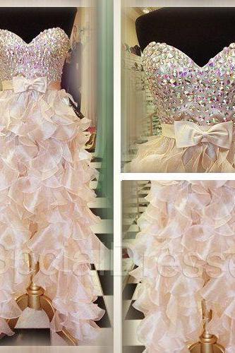 Luxury Beaded Crystal Organza A Line Long Prom Dresses Skirts Tiers Sweet Prom Party Gowns , Custom Made Homecoming Party Gowns 2020