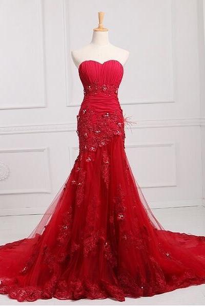 Off Shoulder Lace Appliqued Mermaid Wedding Dresses Custom Made Red Bridal Gowns ,plus Size Wedding Party Gowns 2020