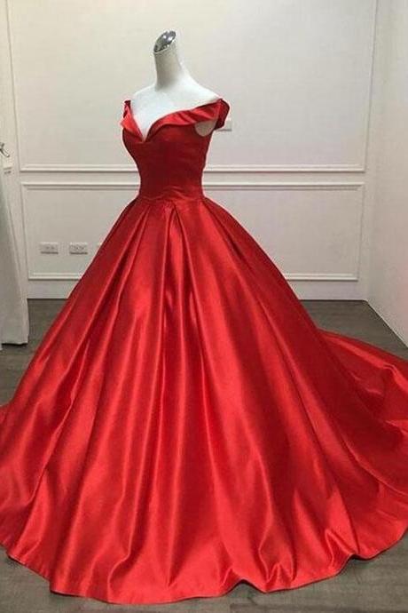 Fashion Ball Gown Red Satin Quinceanera Dress Plus Size Women Party Gowns , Quinceanera Gowns ,simple Prom Dresses