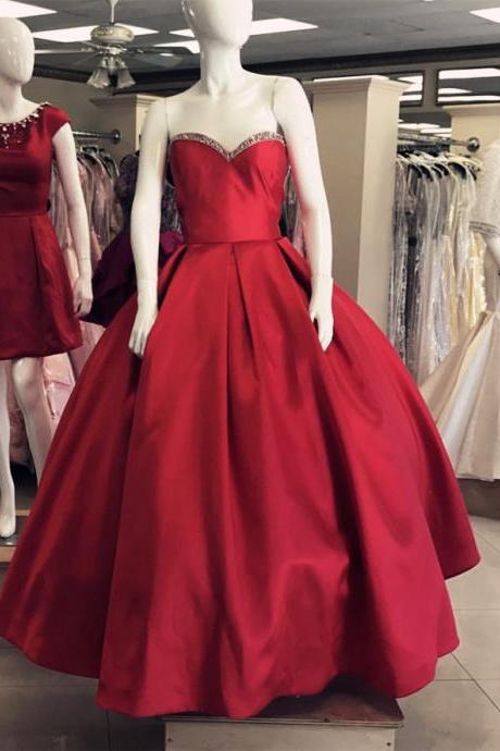 Stunning Red Satin Ball Gown Long Prom Dresses Sweet Women Party Gowns 2020 Wedding Party Gowns .red Quinceanera Dress