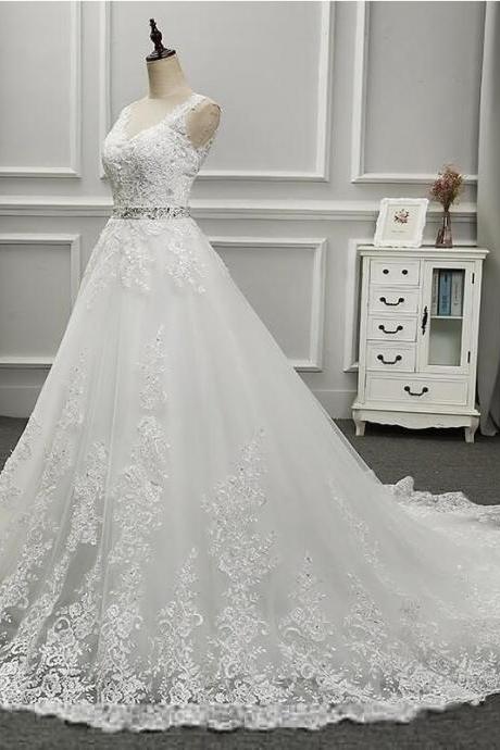 Fashion Custom Made White Lace A Line China Wedding Dresses 2020 Sexy Women Bridal Gowns ,wedding Gowns With Ribbon