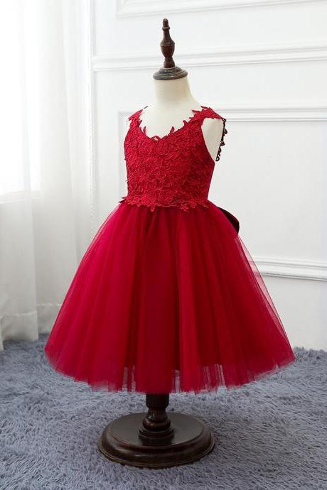 Red Lace Short Wedding Flower Girls Dresses A Line First Communion Dress Girls Party Gowns