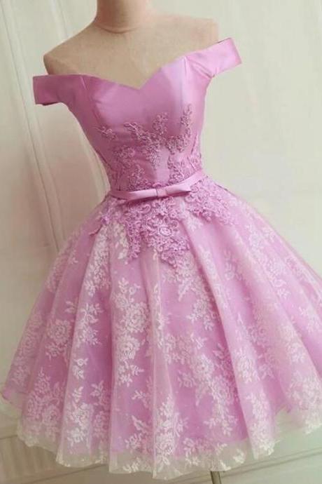 Pink Lace Short Homecoming Dress Ball Gown Girls Prom Party Gowns ,Sexy Short Junior Party Dress 