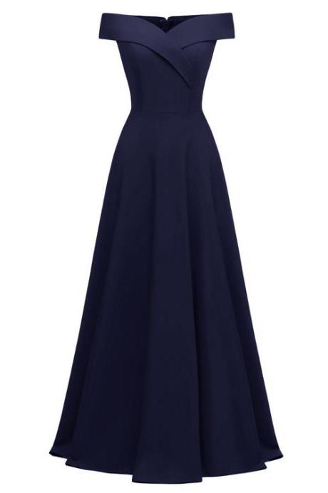 Sexy Navy Blue Strech Long Prom Dress A Line Women Evening Dress , Simple Evening Gowns