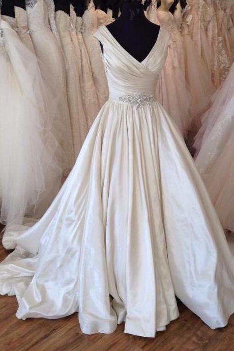 New Arrival White Satin Beaded Ball Gown Country Wedding Dresses Off The Shoulder Women Party Gowns ,Long Bridal Gowns 