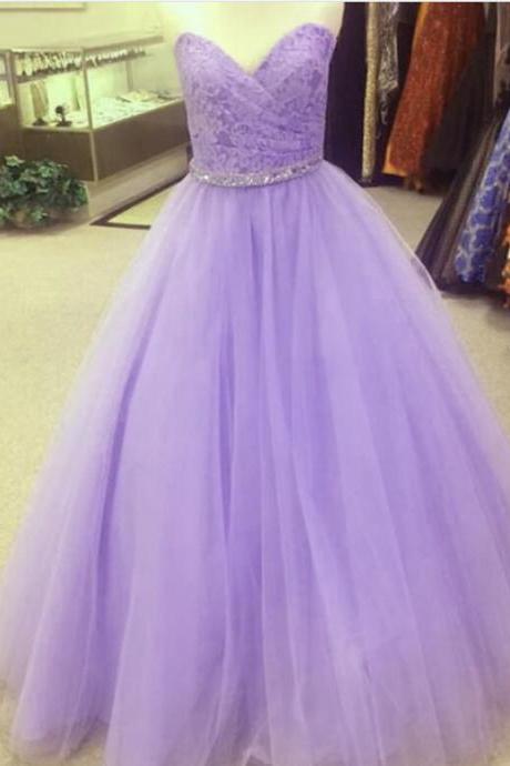 Sexy Lavender Tulle A Line Lace Beaded Long Prom Dress 2020 Women Party Gowns , Sexy Ball Gown Quinceanera Dress