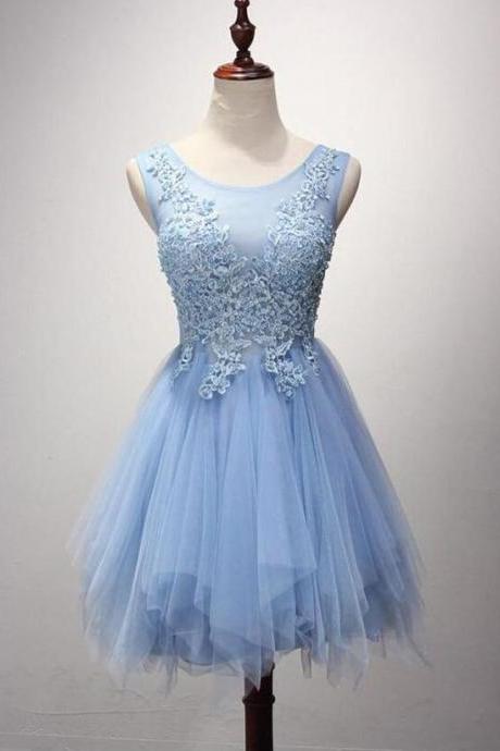 Custom Made Light Blue Lace Homecoming Dress Above Length Lace Prom Gowns A Line Girls Party Gowns 2020