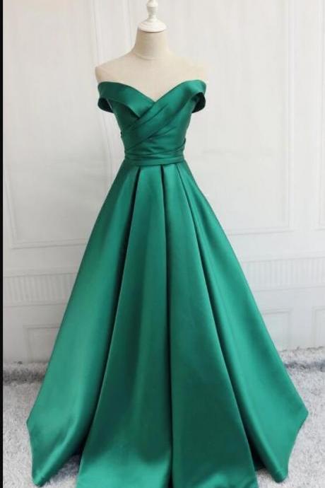 Sexy Green Satin Long Prom Dress 2020 Off Shoulder Women Party Gowns Custom Party Gowns