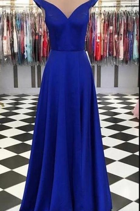 Off Shoulder Royal Blue Satin Prom Dress Simple Prom Party Gowns Custom Made Homecoming Party Gowns