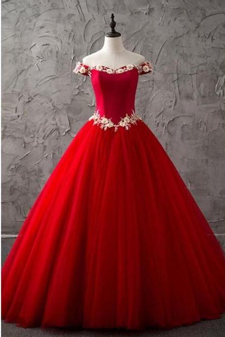 Sexy Strapless Ball Gowns Red Tulle Long Prom Dress, Sexy Sweet 15 Prom Gowns , Quinceanera Party Gowns