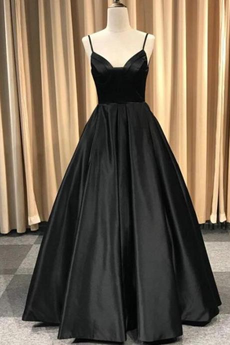 Simple Black Satin A Line Long Prom Dress Spaghetti Strapl Women Prom Party Gowns ,custom Made Wedding Party Gowns 2020