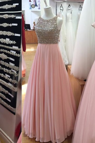 Off Shoulder Pink Tulle Beaded Long Prom Dress Custom Made Women Party Gowns , Prom Dresses, Formal Gowns
