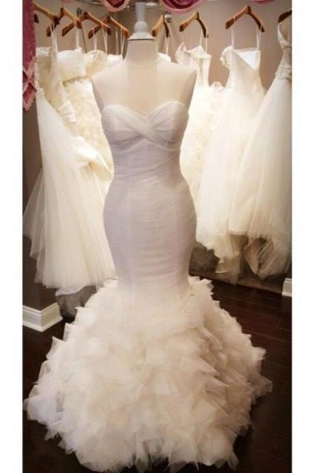 Off Shoulder White Tulle Mermaid Wedding Dresses China Bridal Party Gowns ,Plus Size Wedding Gowns 