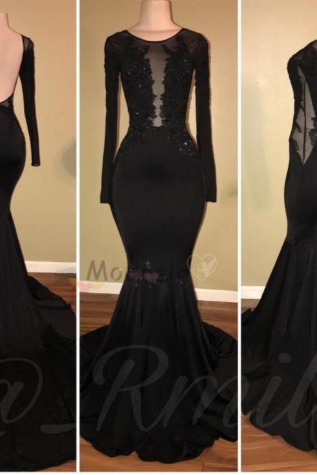 Plus Size Black Satin Scoop Neck Mermaid Prom Dresses Sexy Back Open Formal Dress Custom Made Evening Party Gowns 2020
