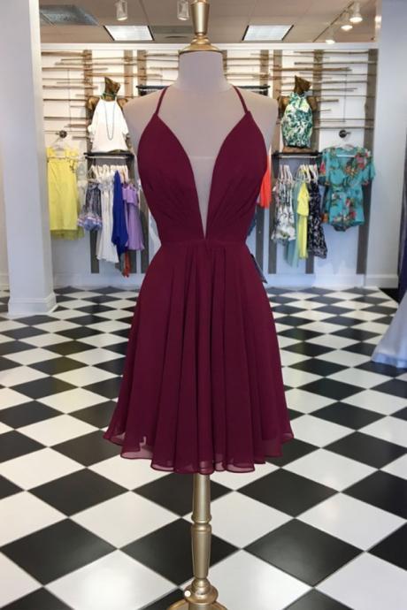 Cute Burgundy Chiffon Short Homecoming Dress A Line Women Party Gowns Custom Made Cocktail Gowns ,mini Party Gowns 2020