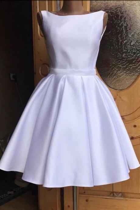 Simple White Satin Short Homecoming Dress With Bow Custom Made Short Cocktail Party Gowns