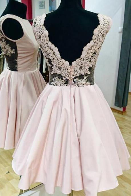 Light Pink Satin Short Homecoming Dress Strapless Back V Mini Party Gowns , Short Cocktail Gowns , Party Gowns 2020