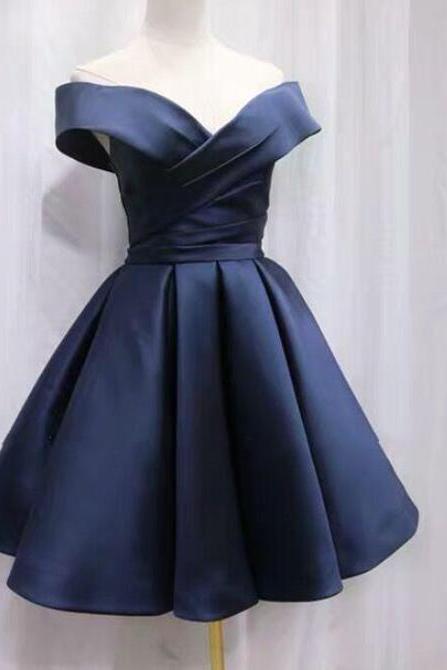 Simple Navy Blue Short Homecoming Dress Ruffle Mini Party Gowns Custom Made Women Party Gowns ,short Graduation Dress