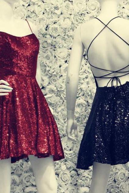 Sexy Shiny Bugundy Sequin Short Party Dress Custom Made Backless Homecoming Party Dresses