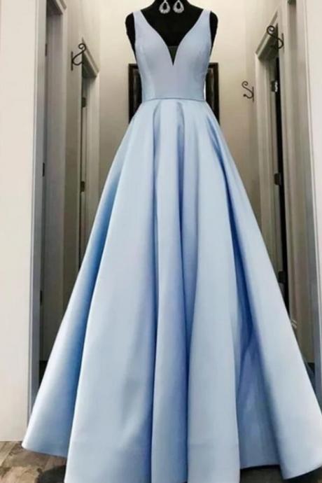 Sexy Blue V-neck Long Prom Dress Custom Made Formal Evening Gowns, Party Gown For Girls 2020