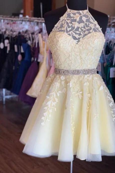 Sexy Halter Short Homecoming Dress A Line Girls Party Gowns ,custom Made Above Length Prom Party Gowns 2020