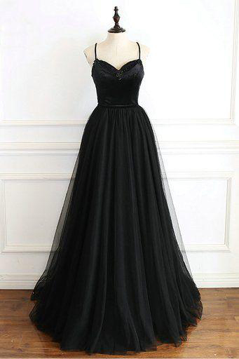 Black Tulle A Line Long Evening Dress Custom Made Women Pageant Gowns ,prom Gowns Black