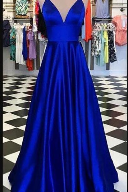 Custom Made Royal Blue Satin Long Prom Dresses 2020 Women Pageant Gowns , Evening Gowns , Newly Prom Party Gowns