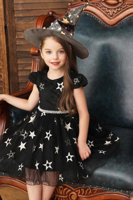 Newly Black Short Pricess Flower Girls Dresses For Halloween party ,Newly Dress Cosplay Gowns With Hats ,Cheap First Communion Gowns 