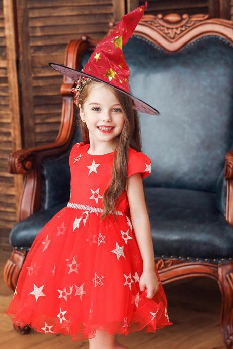 Newly Red Short Pricess Flower Girls Dresses For Halloween party ,Newly Dress Cosplay Gowns With Hats ,Cheap First Communion Gowns ,Sexy Ball Gown Party Gowns 