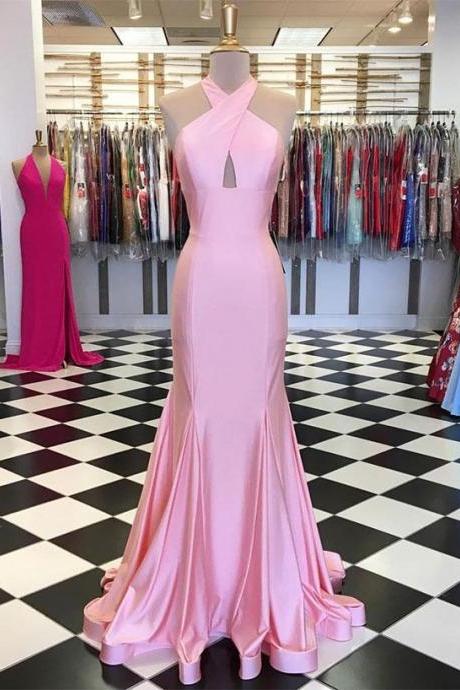 Off Shoulder Pink Satin Mermaid Prom Dress Custom Made Party Gowns ,2020 Mermaid Bridesmaid Gowns