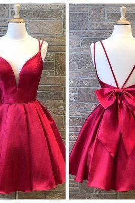 Off Shoulder Red Satin Short Homecoming Dresses With Bow Cheap Party Gowns ,Sweet 15 Prom Gowns 
