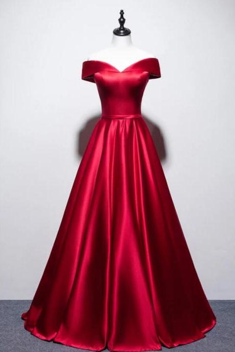 Off Shoulder Red Satin A Line Long Prom Dress Custom Made Simple Prom Party Gowns ,plus Size Evening Party Gowns 2020