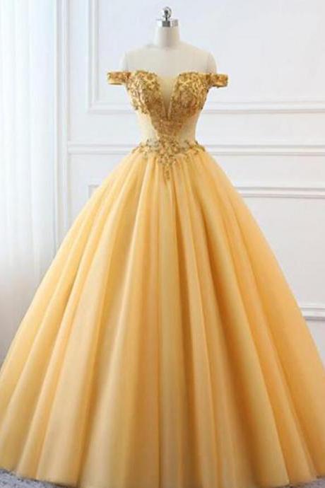 Plus Size Gold Champagne Ball Gown Quinceanera Dresses With Beaded Sweet 16 Quinceanera Party Gowns , Long Prom Dresses 2020