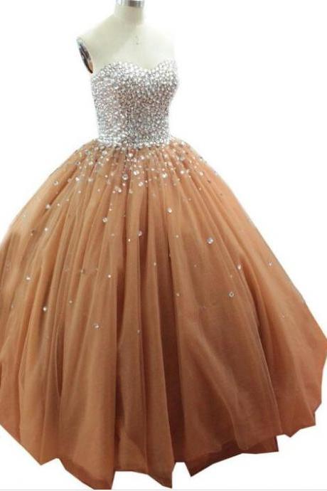 Off Shoulder Champagne Tulle Beaded Ball Gown Quinceanera Dresses, Sweet 15 Prom Gowns , Quinceanera Gowna Long