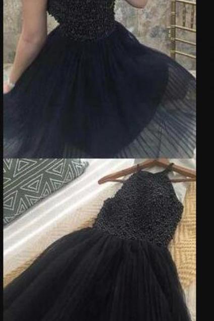 Spark Black Ruffle Beaded Short Homecoming Dresses A Line Short Prom Party Gowns ,Custom Made Party Gowns 2020