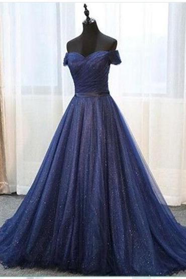 Navy Blue Ruffle Tulle Ball Gown Quinceanera Dresses 2020 Sweet 16 Prom Party Gowns , Long Quinceanera Gowns