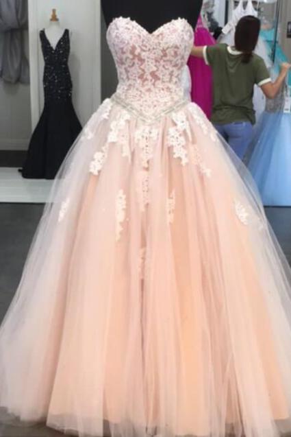 Light Champagne Tulle Ball Gown Long Quinceanera Dresses Custom Made Women Party Gowns ,sweet 15 Prom Gowns