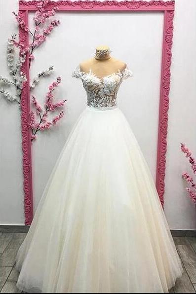 Off Shoulder White Organza Lace Wedding Dresses A Line Wedding Party Gowns