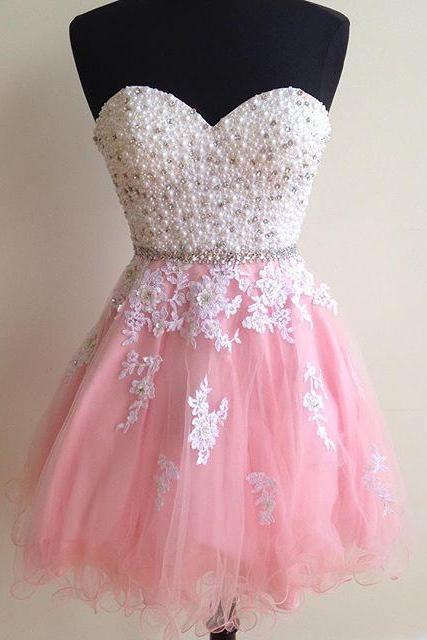 Pink Beaded Short Homecoming Dress A Line Mini Party Gowns ,custom Made Cocktail Party Gowns 2020,sweet 16 Prom Gowns