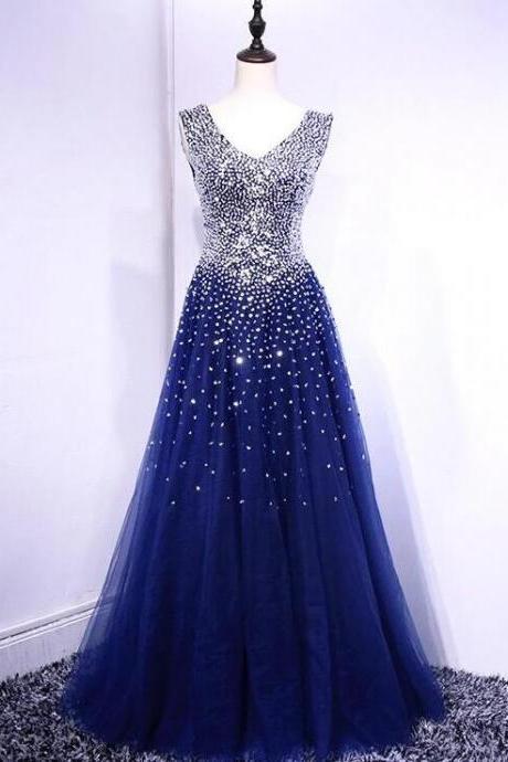 Luxury Beaded V-neck Royal Blue Long Evening Dress 2020 Plus Size Women Party Gowns ,formal Gowns