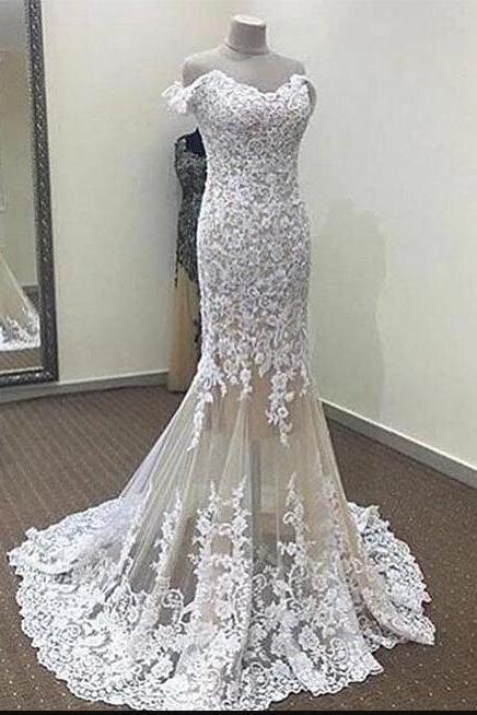 Off Shoulder White Lace Mermaid Prom Dresses Custom Made Long Prom Party Gowns ,plus Size Wedding Guest Gowns
