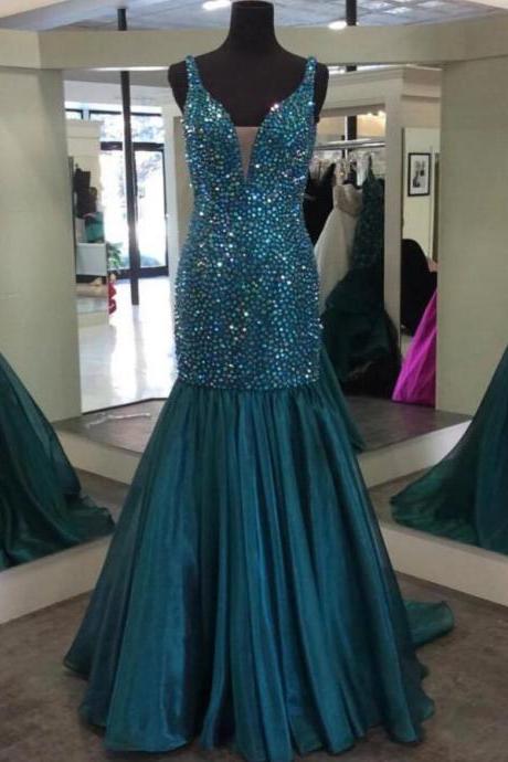 Luxury Beaded Crystal Mermaid Prom Dress Floor Length Women Party Gowns ,plus Size Evening Party Gowns