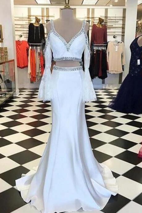Sparkly Beaded Two Pieces Mermaid Prom Dress Custom Made Women Gowns For Teens , Prom Gowns