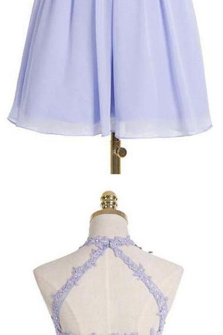 Sexy Halter Neck Lavender Chiffon Short Homecoming Dress Beaded Party Gowns For Teens,Sexy Pageant Gowns 