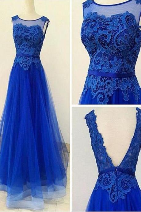 Royal Blue Lace A Line Prom Dresses Strapless Women Gowns ,plus Size Long Evening Dress For Teens