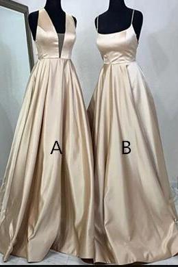 Aeeival Light Champagne Satin Ruffle Long Prom Dress Prom Party Gowns ,custom Made Party Gowns 2020