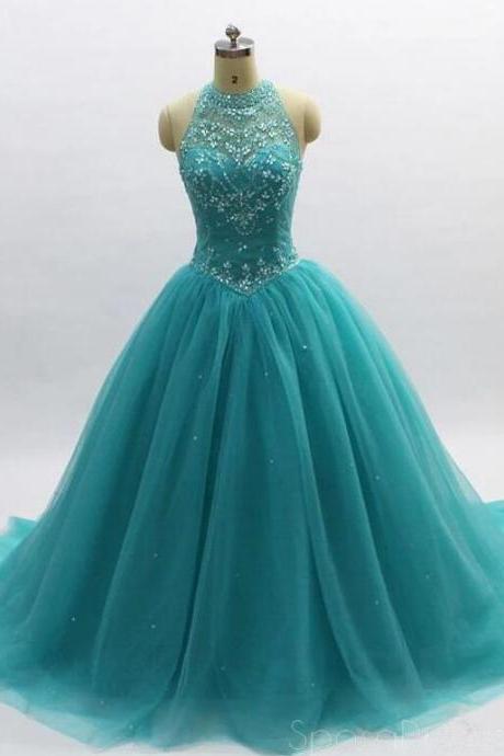 Luxury Beaded High Neck Ball Gown Quinceanera Dress , Sweet 15 Quinceanera Party Gowns , Wedding Guest Gowns 2020