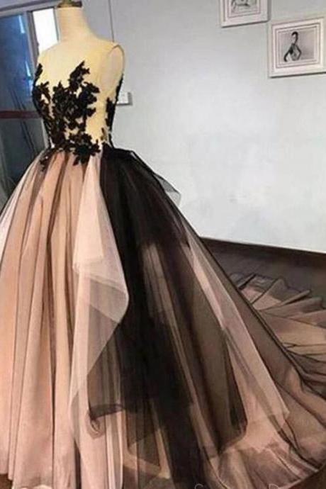 Fashion Black Tulle Ball Gown Quinceanera Dress For Teens, Wedding Guest Gowns ,long Prom Party Gowns 2020